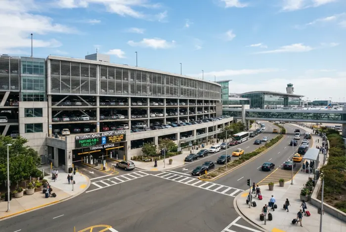 The parking area of an airport terminal