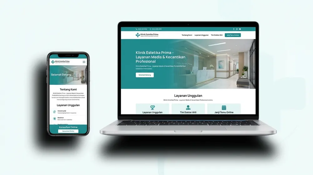 A laptop and a phone showing a tidy clinic website